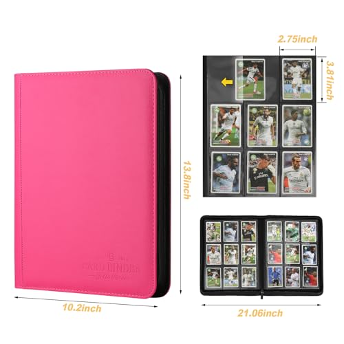9 Pocket Card Binder, Premium Zip Trading Card Binder, 540 Double Sided Pocket PU Collection Binder, Collector Album, Card Folder for MTG, TCG, Sports Cards - color: Groove pink