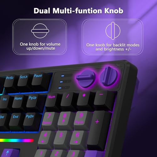 E-YOOSO Wired Creamy Mechanical Keyboard, Led Backlit for PC/Mac, Black | Gasket Structure with Sound Dampening Foam, Hot Swappable, Pre-lubed Linear Switches, Full Size Custom Gaming Keyboard - color: Grey Black Purple