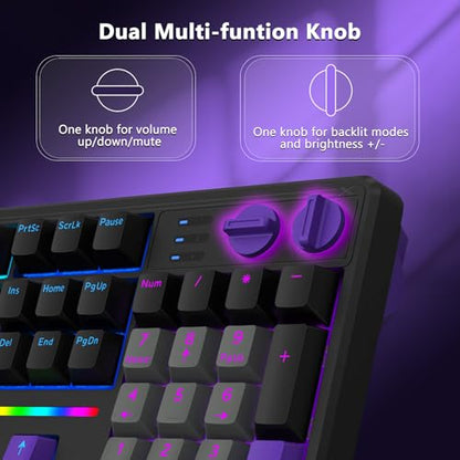 E-YOOSO Wired Creamy Mechanical Keyboard, Led Backlit for PC/Mac, Black | Gasket Structure with Sound Dampening Foam, Hot Swappable, Pre-lubed Linear Switches, Full Size Custom Gaming Keyboard - color: Grey Black Purple