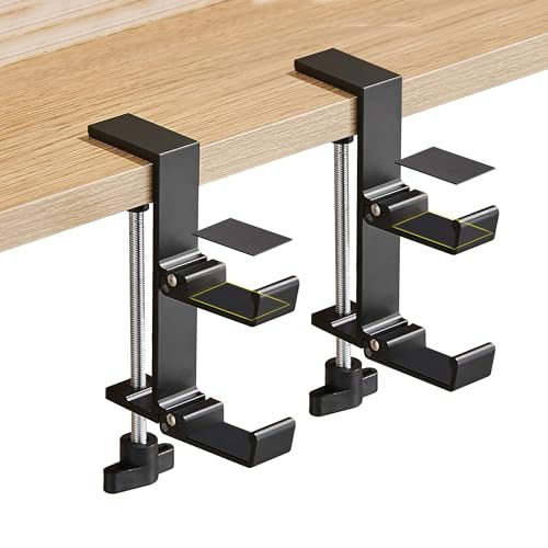 Heavyrain Desk Edge Headphone Holder and Bag Hook, Clamp-On Design, No Drill Installation, Metal, Black - color: black.