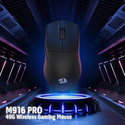 Redragon M916 PRO 3-Mode Wireless Gaming Mouse, Hype-Speed 4K Polling Rate, 49G Ultra-Light 26K DPI Mouse w/Ergonomic Natural Grip Build, Redefinable Macro Buttons, Software Supported - color: Black, style: 4K Hz