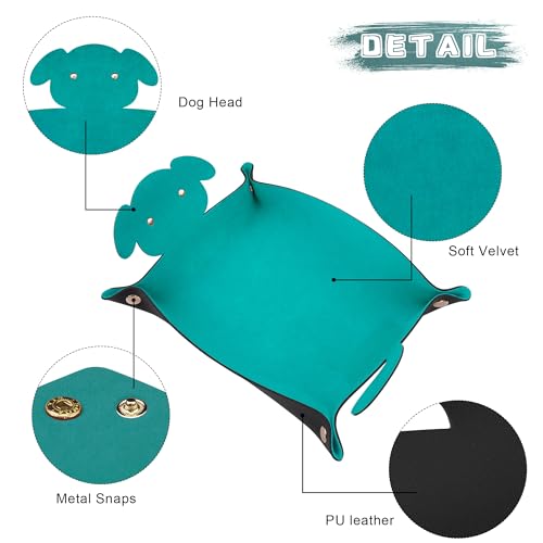 SIQUK 2 Pieces Dog Dice Tray Folding Dice Rolling Trays PU Leather Scroll Dices Holder Storage for D&D RPG Games (Cyan, Black) - color: Cyan, Black