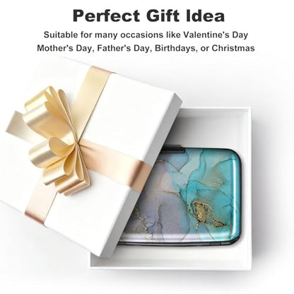 Mini RFID Aluminum Wallet Credit Cards Holder Business Card Case Metal ID Case for Men Women（Blue Purple Marble - color: Blue Purple Marble