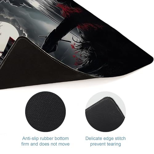 Large Gaming Mouse Pad, Japanese Samurai Desk Mat, XL Extended Big Mousepad with Non-Slip Rubber Base, Keyboard Computer Mat for Gamers, Office &Home, 31.5x11.8in, Red Maple - color: Samurai1