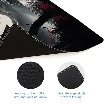 Large Gaming Mouse Pad, Japanese Samurai Desk Mat, XL Extended Big Mousepad with Non-Slip Rubber Base, Keyboard Computer Mat for Gamers, Office &Home, 31.5x11.8in, Red Maple - color: Samurai1