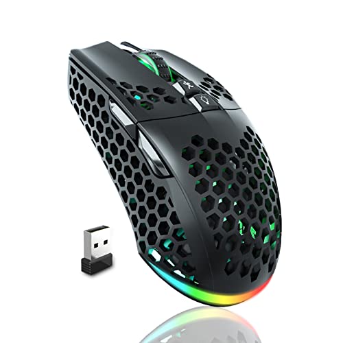 SOLAKAKA SM600 Honeycomb Shell Gaming Mouse Wireless,Tri-Modes BT/2.4G Wireless/Type-C Wired Gamer Mouse with 2 Side Buttons, Macro Programmable and RGB Light for PC/Mac/Laptop,Black - color: black
