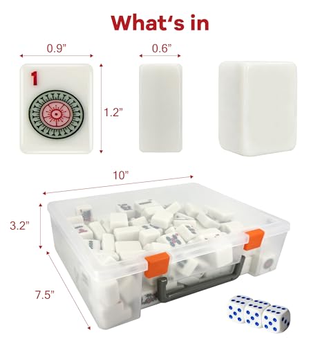 1.2" Mahjong Tiles Set with Carry Box, 166 American Mahjong Only (White) | mahjong tile set - color: White