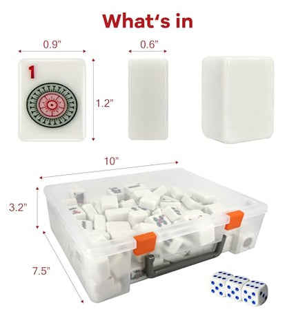 1.2" Mahjong Tiles Set with Carry Box, 166 American Mahjong Only (White) | mahjong tile set - color: White