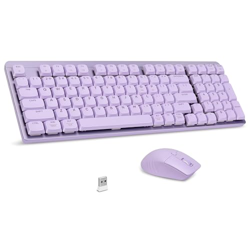 LeadsaiL Wireless Keyboard and Mouse Combo, 2.4Ghz Cordless Mechanical Keyboard and Silent Mouse for Business, Low-Profile Red Switch, 98-Key Compact Slim Keyboard for Windows/MacOS PC Laptop- Purple - color: Purple
