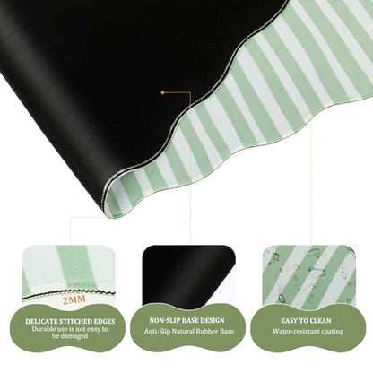 L-SPOUTTO Green Striped Mouse Pad Set,Scalloped XXL Desk Mat + Ergonomic Mouse Wrist Rest + Gel Keyboard Wrist Rest for Keyboard 65%/75%,3in1 Large Desk Pad for Desktop Home Office Computer Game - color: Green Striped