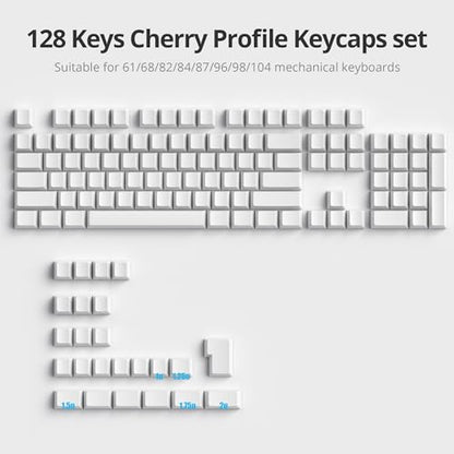 128 Key Blank Keycaps, Thick PBT, Custom Gaming Keycaps, Minimalist White Keycap for US/ISO Layout 60% 65% 75% Mechanical Keyboard(White) - color: White without engraving