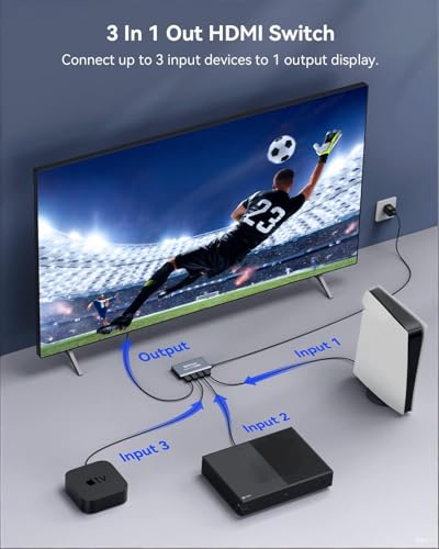 HDMI Switch 5 in 1 Out 4K@60Hz, GANA HDMI Splitter Switcher with Remote, Aluminum HDMI 2.0 Switch Box Hub for 3D, HDCP2.2, HDR, Compatible with Xbox, PS5/4/3,Fire Stick,Roku,Blu-Ray Player, Black - color: Black