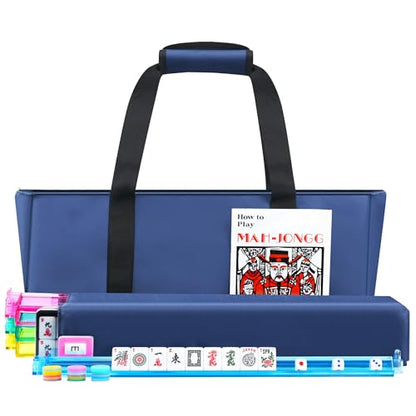American Mahjong Tile Set Include 166 Tiles 4 All-in-One Mahjong Racks/Pushers with Fabric Carrying Bag Complete Mahjong Game Set (Blue Bag) - color: Blue