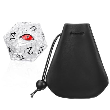 1 die Metal D20 DND Dice - Dragon Scale Metallic 20 Sided Giant Polyhedral Dice,35mm Large Dragon Eye Metal D&D Dice for Dungeons and Dragon Tabletop Game(White Dragon Scale) - color: White Dragon Scale