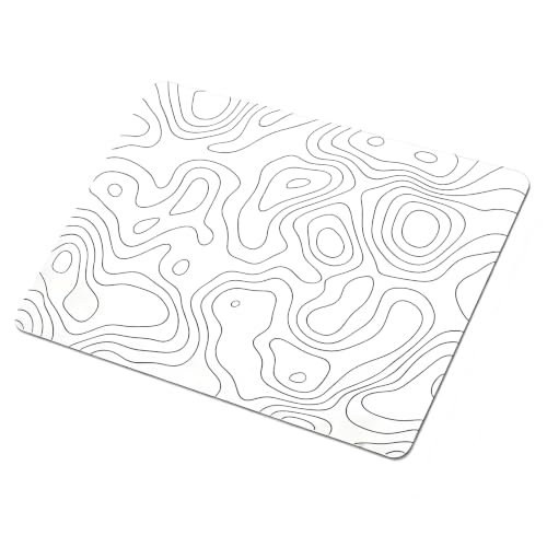 Hard Gaming Glass Mouse Pad with White Topographic Design, Large 410mm*310mm Mouse Mat, Unique Professional Glass Surface for Enhanced Precision and Speed - color: White(Topographic)