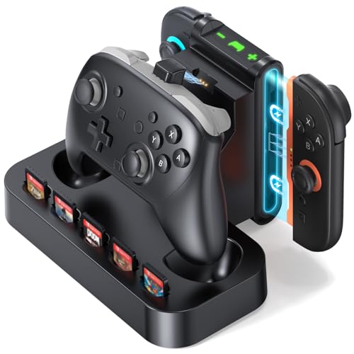 2 in 1 Charging Dock for Nintendo Switch 2 Pro Controller & Joycon, Fast Charging Station with Magnetic Snap, 5 Game Card Storage, Type-C Port, Non-Slip Base, LED Indicators, Durable Organizer Stand
