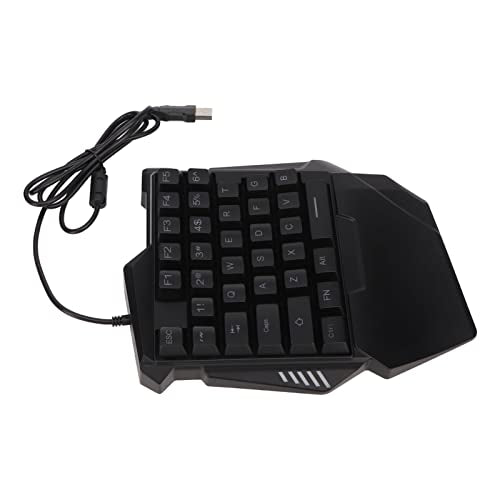 One Handed Gaming Keyboard, 35 Keys RGB Backlit Ergonomic USB Keyboard, Professional Mini Gaming Keyboard with Wrist Rest, Silent Keys for PC and Streamers