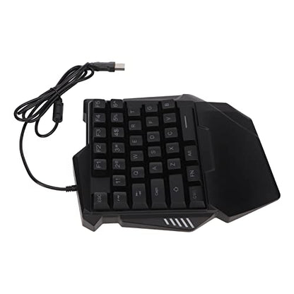One Handed Gaming Keyboard, 35 Keys RGB Backlit Ergonomic USB Keyboard, Professional Mini Gaming Keyboard with Wrist Rest, Silent Keys for PC and Streamers