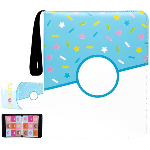 9 Pocket Card Binder 900 Card Holder Album, Blue Donut Trading Cards Holder Zipper Binder for Girl Teen Collection (Blue Donut, 900 Pocket) - color: Blue Donut, size: 900 Pocket