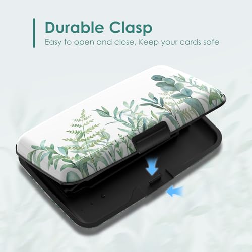 Credit Card Holder, RFID Blocking Aluminum Hard Case, Slim Mini Business Metal Wallet for Women Men, Green Plant Leaves - color: Green Plant Leaves