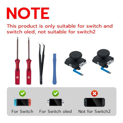 Mcbazel Joycon Joystick Replacement for Nintendo Switch, Switch OLED, Switch Lite(NOT for Switch 2) - 3D Replacement Joystick Analog Thumb Stick with +&Y-Screwdriver, Pry Tool, Tweezer Kit - color: Black