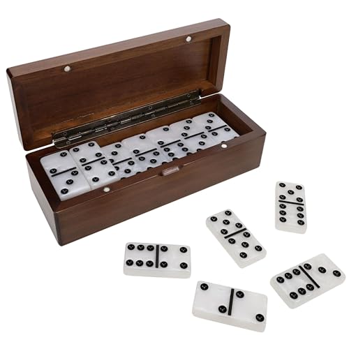 WE Games Double 6 Marbleized Dominoes in Magnetic Wooden Travel Box, Dominoes Set for Adults, White Color Double Six Domino with Marble Pattern, Classic Board Games, Tile Games