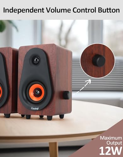 Computer Speakers 12W, Wooden Desktop Speakers USB Powered with Dual Diaphragm, High-Fidelity Stereo Sound for PC Laptop Monitor Tablet, Built-in Audio Output Jack – 2026 Upgrade