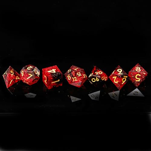 FugaCity Dice Set,Handmade Sharp Edge 7 Piece Resin Dice-Dungeon&Dragons Polyhedral Dice Set, D&D Dice Set with Gift Dice Case for RPG MTG Table Games - color: A- Fire & Black
