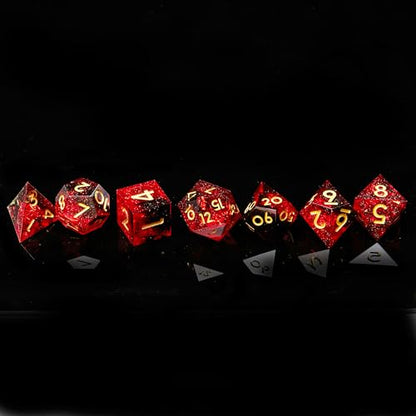 FugaCity Dice Set,Handmade Sharp Edge 7 Piece Resin Dice-Dungeon&Dragons Polyhedral Dice Set, D&D Dice Set with Gift Dice Case for RPG MTG Table Games - color: A- Fire & Black