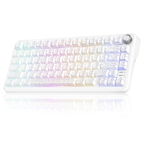 RedThunder K75 Wireless Mechanical Keyboard, CNC Knob, Tri-Mode BT5.0/2.4GHz/USB-C Hot Swappable Custom, Pre-lubed Linear Coconut Switches, Gasket Structure, RGB Gaming Keyboard, White Contour Lines - color: White Contour Lines