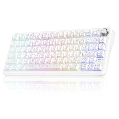 RedThunder K75 Wireless Mechanical Keyboard, CNC Knob, Tri-Mode BT5.0/2.4GHz/USB-C Hot Swappable Custom, Pre-lubed Linear Coconut Switches, Gasket Structure, RGB Gaming Keyboard, White Contour Lines - color: White Contour Lines
