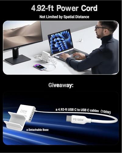 TOPADRE 240W USB C Charger with Display,6 Ports Charging Station | Laptop GaN Desktop Charger,140W Fast Charging Block for MacBook, iPad, iPhone 17/16, Galaxy S25/S24, Dell XPS and More - color: White