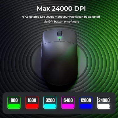 RK ROYAL KLUDGE RK M30 Wireless Gaming Mouse, 24000 DPI, 43g Ultra-Lightweight, PAW3311 Sensor, 2.4G/Bluetooth/USB-C Rechargeable Wireless Mouse with 5 Programmable Buttons for PC/Mac, Black Grey - color: black grey