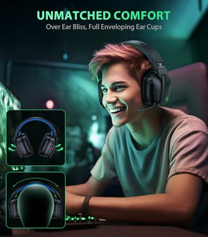 Vakedy Wireless Gaming Headset for PS5, PS4 & PC, 20ms Ultra-Low Latency, 2.4GHz USB & BT 5.4, Noise Canceling Mic, 50H Battery, Compatible with Switch, Mac & Mobile, Ideal for Fortnite & Call of Duty - color: Onyx Blue