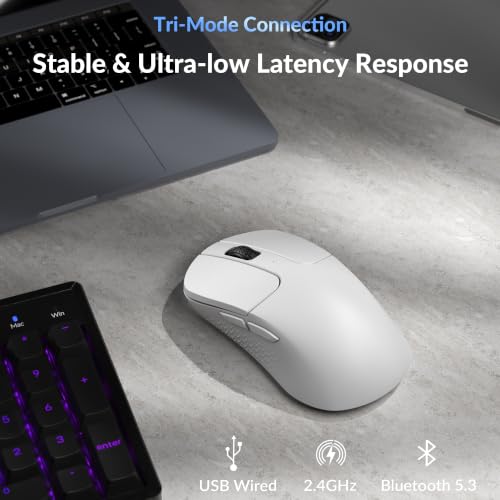 Keychron M3 Mini 8K Wireless Gaming Mouse, 55g Lightweight, PixArt 3950 Sensor, 30K DPI, Bluetooth 5.3/2.4GHz/Wired, Programmable, 140H Battery, for Mac/Windows/Linux - White - color: White