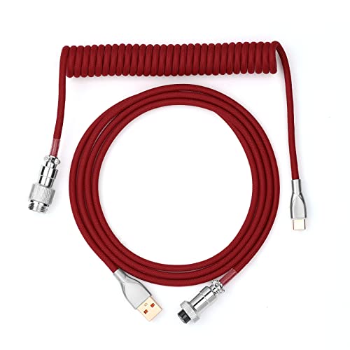 EPOMAKER Mix 1.8m Coiled Type-C to USB A TPU Mechanical Keyboard Space Cable with Detachable Aviator Connector for Gaming Keyboard and Cellphone (Red) - color: Red