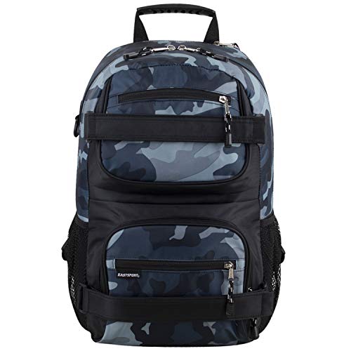 Eastsport Travel Skateboard Backpack Double Strap Laptop Bag Multi-Sport Design for Men and Women, Camo Black - color: Midnight Camo/Black