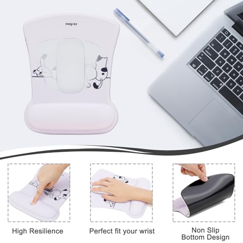 MEGREZ 4-in-1 Mouse Pad with Wrist Rest Ergonomic Memory Foam Desk Mat Set | ergonomic, anti-slip base, 4pcs set, desk pad, mouse wrist rest, keyboard rest, coaster, ideal for office & gaming - color: Beige