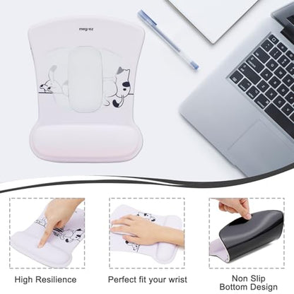 MEGREZ 4-in-1 Mouse Pad with Wrist Rest Ergonomic Memory Foam Desk Mat Set | ergonomic, anti-slip base, 4pcs set, desk pad, mouse wrist rest, keyboard rest, coaster, ideal for office & gaming - color: Beige