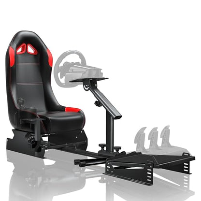 RACGTING Foldable Racing Simulator Cockpit with Leather Seat, Built for Stable Braking & Immersive Home Racing, Compatible with Logitech, Thrustmaster, Fanatec, MOZA