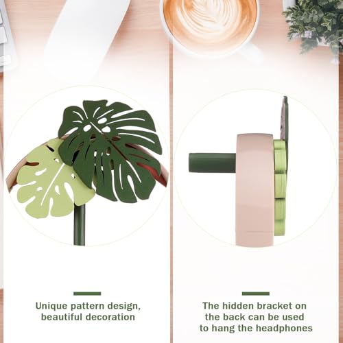 Yookeer Monstera Headphone Stand Cute Headphone Stand Decorative Palm Leaves Wood Desk Decor for Gamer Room Office Desk Gaming Gifts for Girlfriend Office Worker - style: Monstera