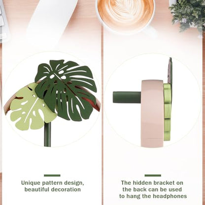 Yookeer Monstera Headphone Stand Cute Headphone Stand Decorative Palm Leaves Wood Desk Decor for Gamer Room Office Desk Gaming Gifts for Girlfriend Office Worker - style: Monstera