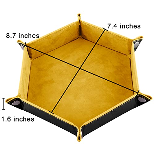 SIQUK 2 Pieces Dice Tray PU Leather Dice Folding Hexagon Tray Dice Holder for Dice Games Like RPG, DND and Other Table Games (Yellow, Violet) - color: Yellow, Violet