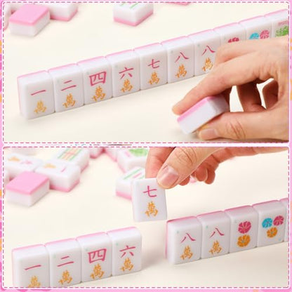 Soulchen American Mahjong Tiles Accessories Set 160 Pieces 1.2 Inches American Mahjong Tiles Game Set with Waterproof PVC Clear Zippered Storage Holder Bag for Game Lover Gift(Hot Pink) - color: Hot Pink, style: Flowers
