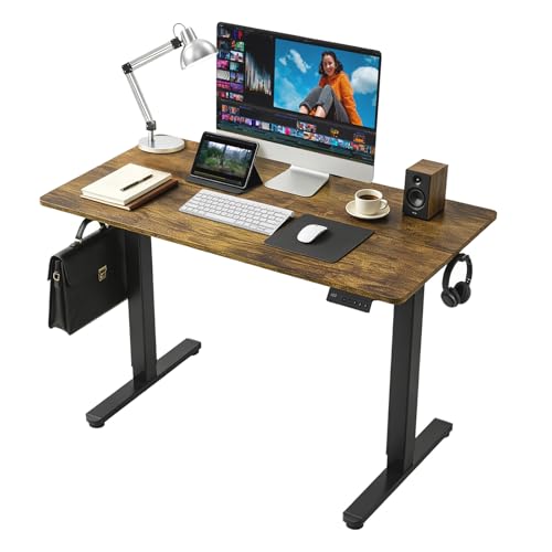 Electric Standing Desk, 40x24 Inches Sit Stand up Desk with 3 Memory Presets & Child Lock, Silent Motor, Heavy Duty Steel Frame, Dual Hooks, for Computer Workstation,Dark Walnut - color: Dark Walnut, size: 40×24inch