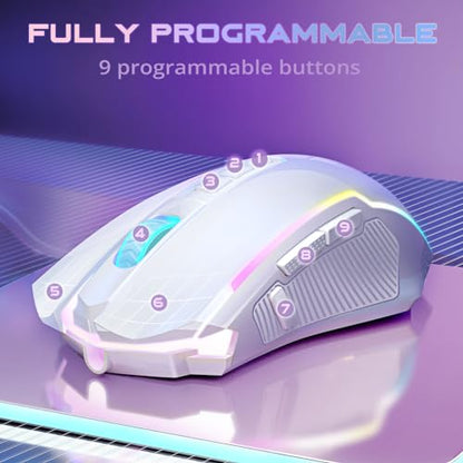 Redragon Wireless Gaming Mouse, Tri-Mode 2.4G/USB-C/Bluetooth Mouse Gaming, 12000 DPI, RGB Backlit, Fully Programmable, Rechargeable Wireless Computer Mouse for Laptop PC Mac, White - color: White, style: Bluetooth/ 2.4G/ Wired