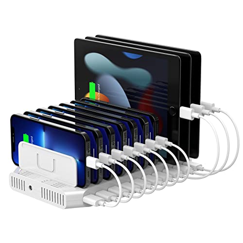 Unitek Multi Charging Station, 10-Port USB Charger for Multiple Device with SmartIC Tech and Adjustable Dividers, Organizer Stand Compatible with iPad, Tablet, Kindle, iPhone - color: 60W,White, size: Pack of 1