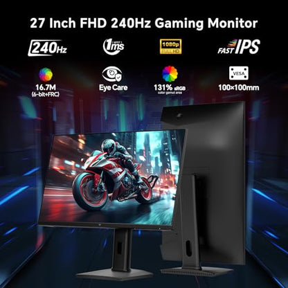 KTC 27 Inch 240Hz Gaming Monitor, FHD 1080p Fast IPS, Adaptive Sync, H27F7 | HDR, Height Pivot Tilt Adjustable, Vesa Mount, HDMI/DP - color: Black, size: 27-inch