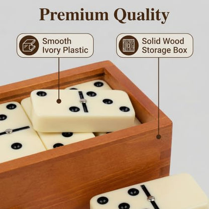 Smilejoy Dominos Set for Adults -Jumbo Size Dominoes Double Six Edition- Classic Board Games- Thick Size Double 6 Domino Set with Deluxe Brown Wood Box, 28 Tiles (2-4 Players) - style: Jumbo Size