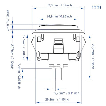 QANBA D-lite Arcade Button Original Buttons Snap-In Joystick Arcade Buttons for DIY arcade machines 30mm Push button switch (Boxed） (30mm Blue（DL01) 24 Pcs) - size: 30mm Blue（DL01) 24 Pcs